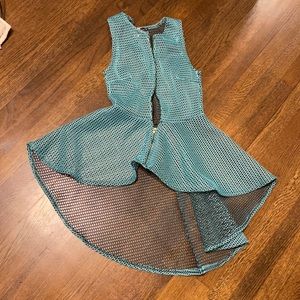 Blue and Black Mesh High Low Peplum Top